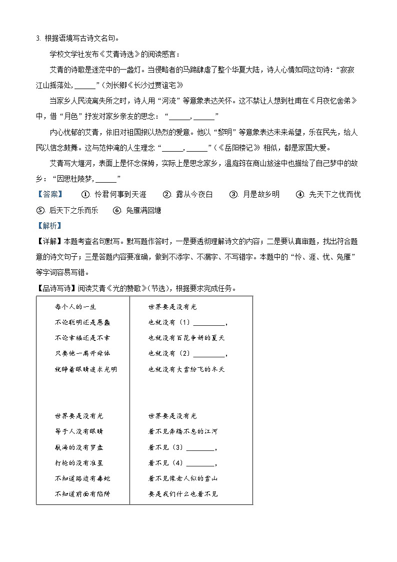 浙江省杭州市十三中教育集团（总校）2025-2026学年九年级上学期10月月考语文试题（解析版）第2页