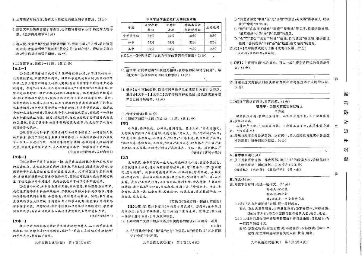 河南省商丘市宁陵县2025-2026学年九年级上学期12月月考语文试题第2页