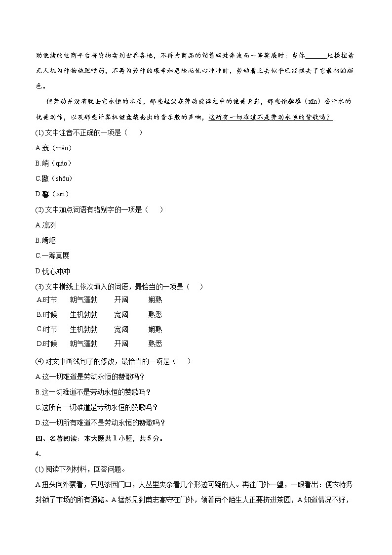 2025-2026学年云南省昆明市新迎中学八年级（上）质检语文试卷（12月份）-自定义类型第2页