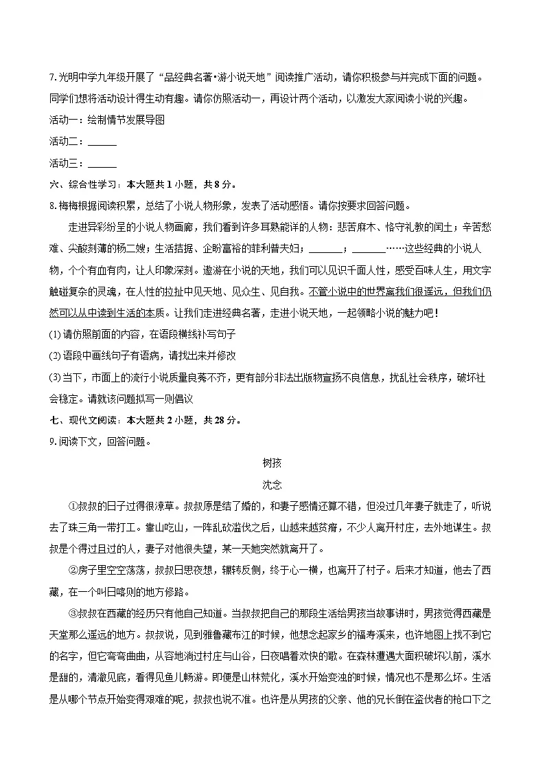 2024-2025学年贵州省毕节市赫章县九年级（上）期末语文试卷-自定义类型第3页