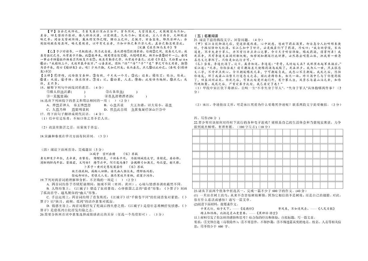 甘肃省定西市临洮县2025-2026学年九年级上学期12月月考语文试题（含答案）第3页