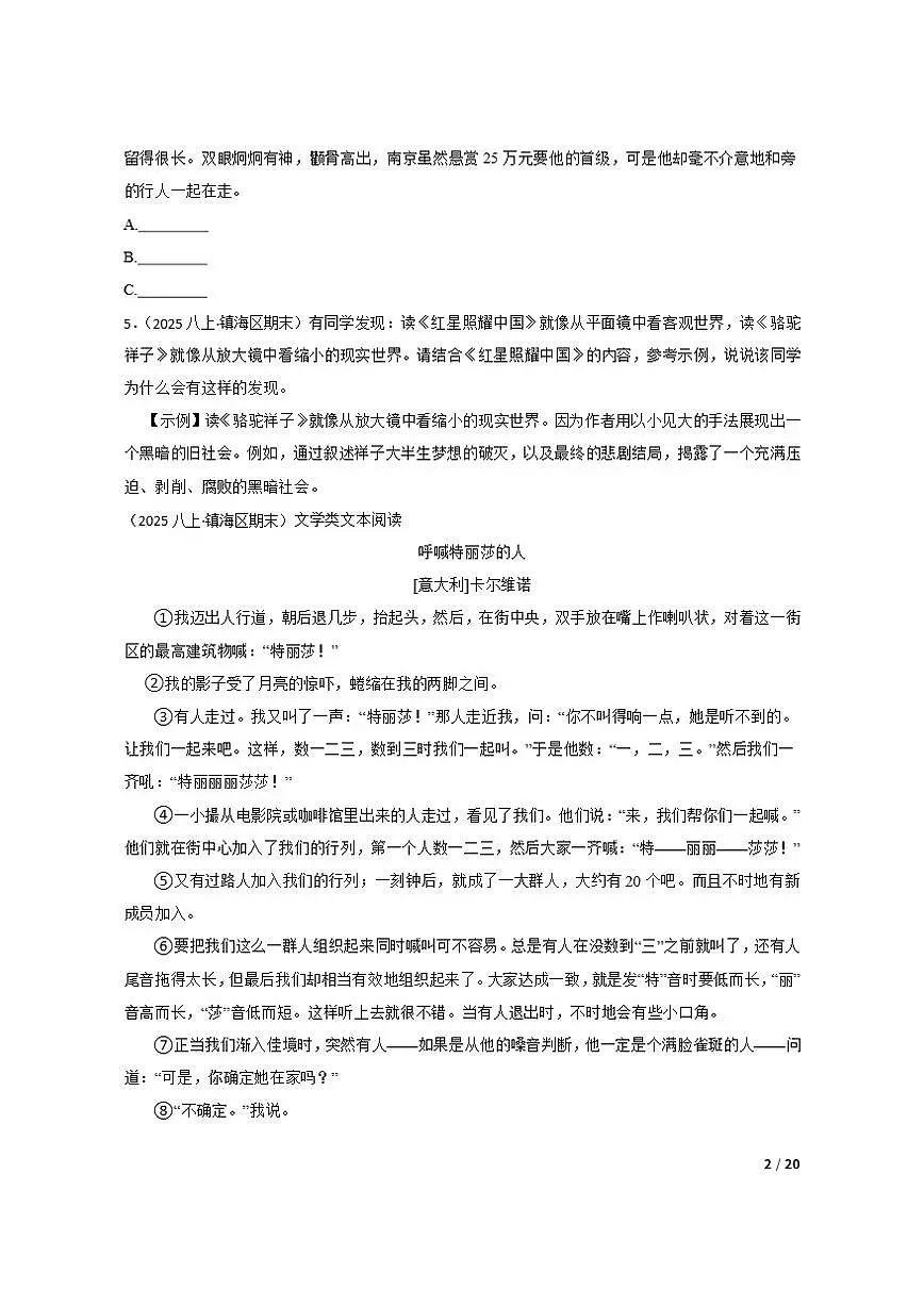 【精品解析】浙江省宁波市镇海区2024-2025学年八年级上学期语文期末试卷第2页