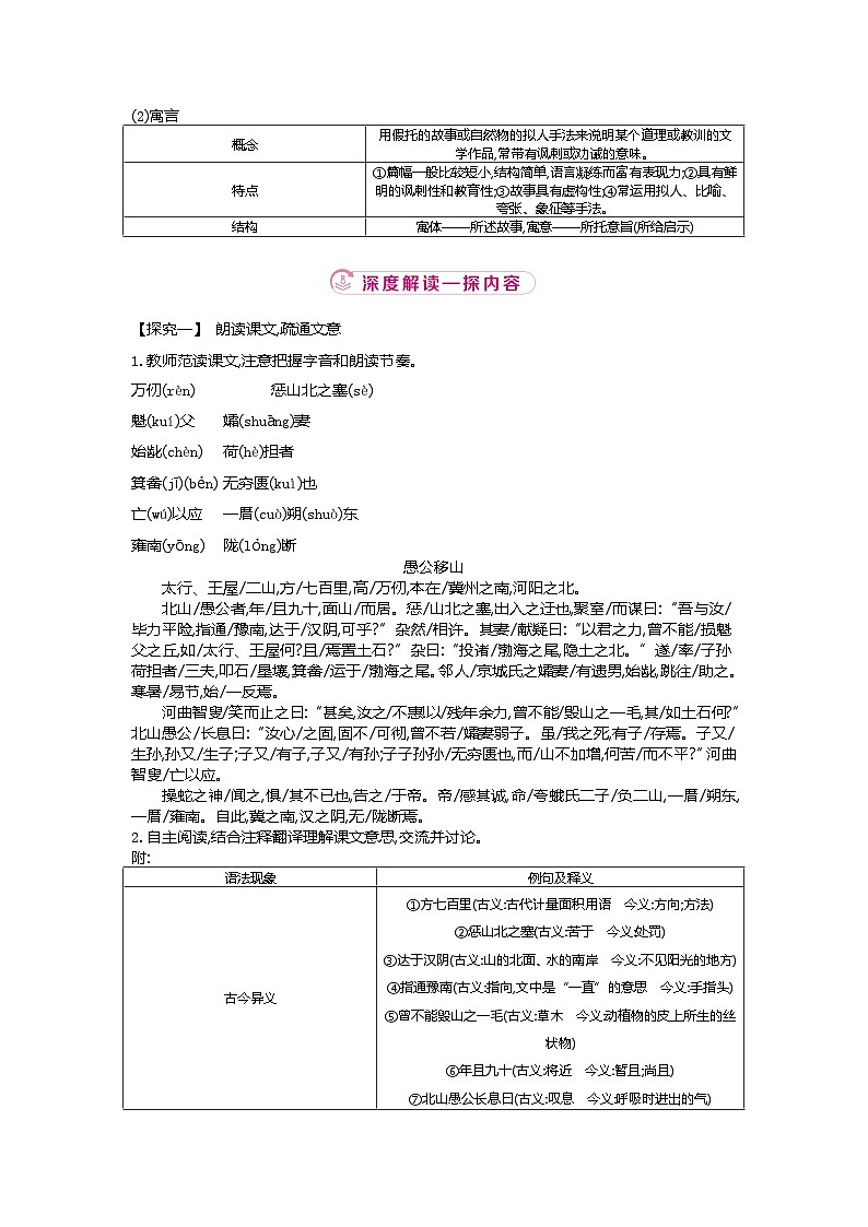 24.《愚公移山》  第一课时  教学设计 -2025-2026学年语文统编版八年级上册第2页