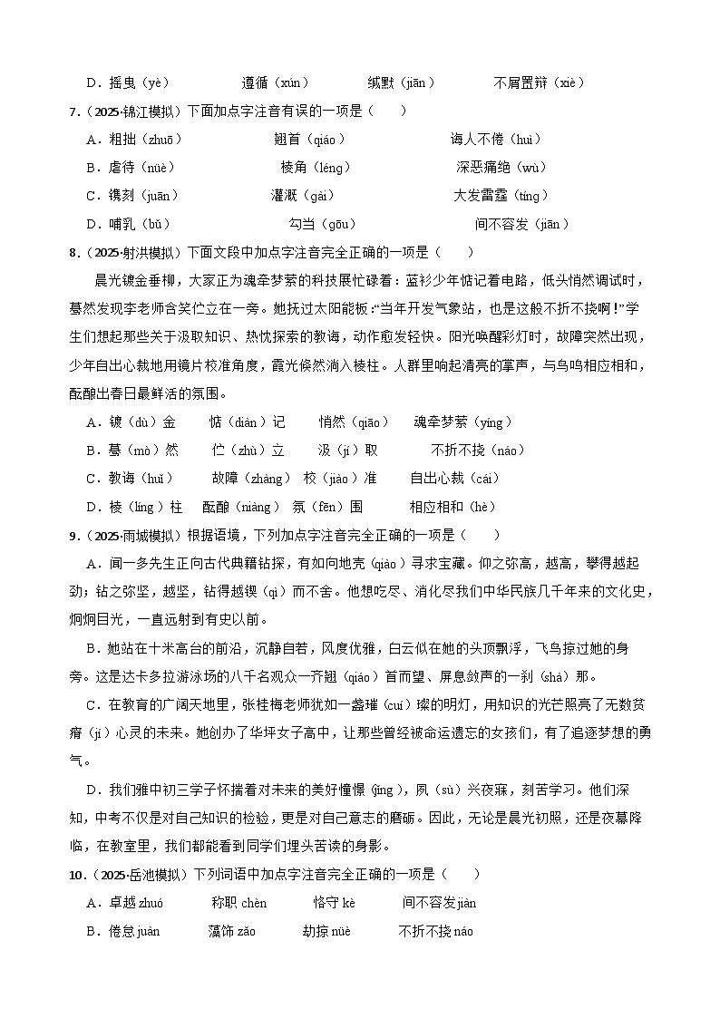 字音、字形、词语-2026年中考语文一轮复习讲练（全国通用）附答案解析第2页