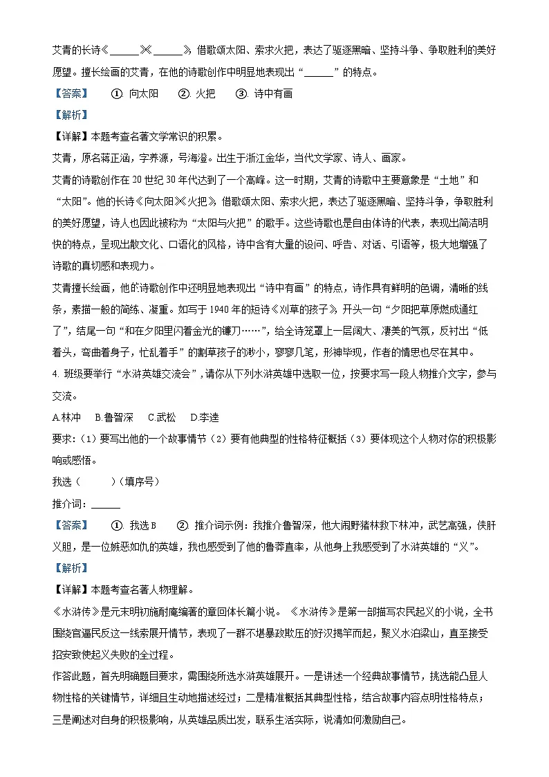 福建省福州三牧中学九年级上学期期中语文试题（解析版）-A4第3页