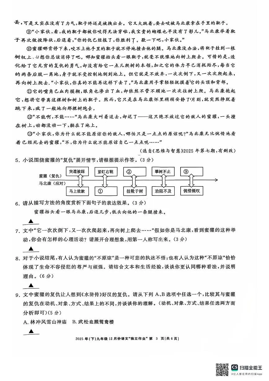 浙江省杭州市西湖区杭州外国语学校2025-2026学年九年级上学期12月月考试语文试卷第3页