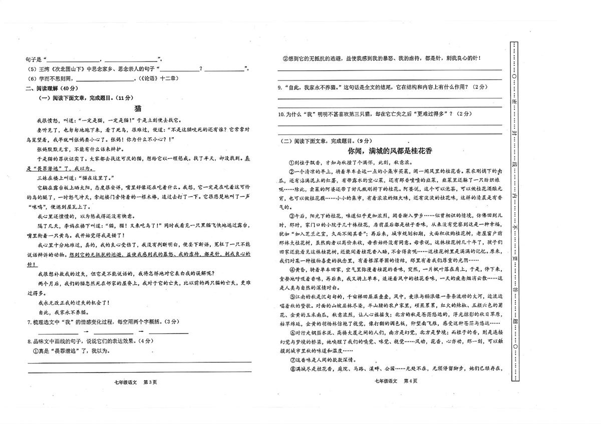 甘肃省天水市武山县2023-2024学年七年级上学期期末考试语文试卷第2页