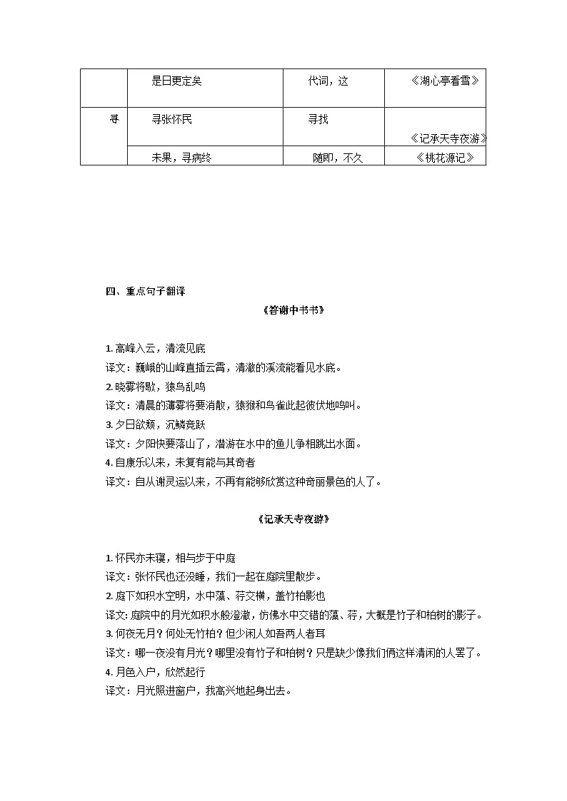 统编版语文八年级上册第三单元《答谢中书书》与《记承天寺夜游》中考复习高频考点讲义、练习（含答案）第2页