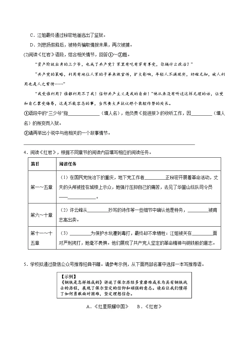 专题03 整本书阅读（期末复习专项训练）（原卷版）第2页