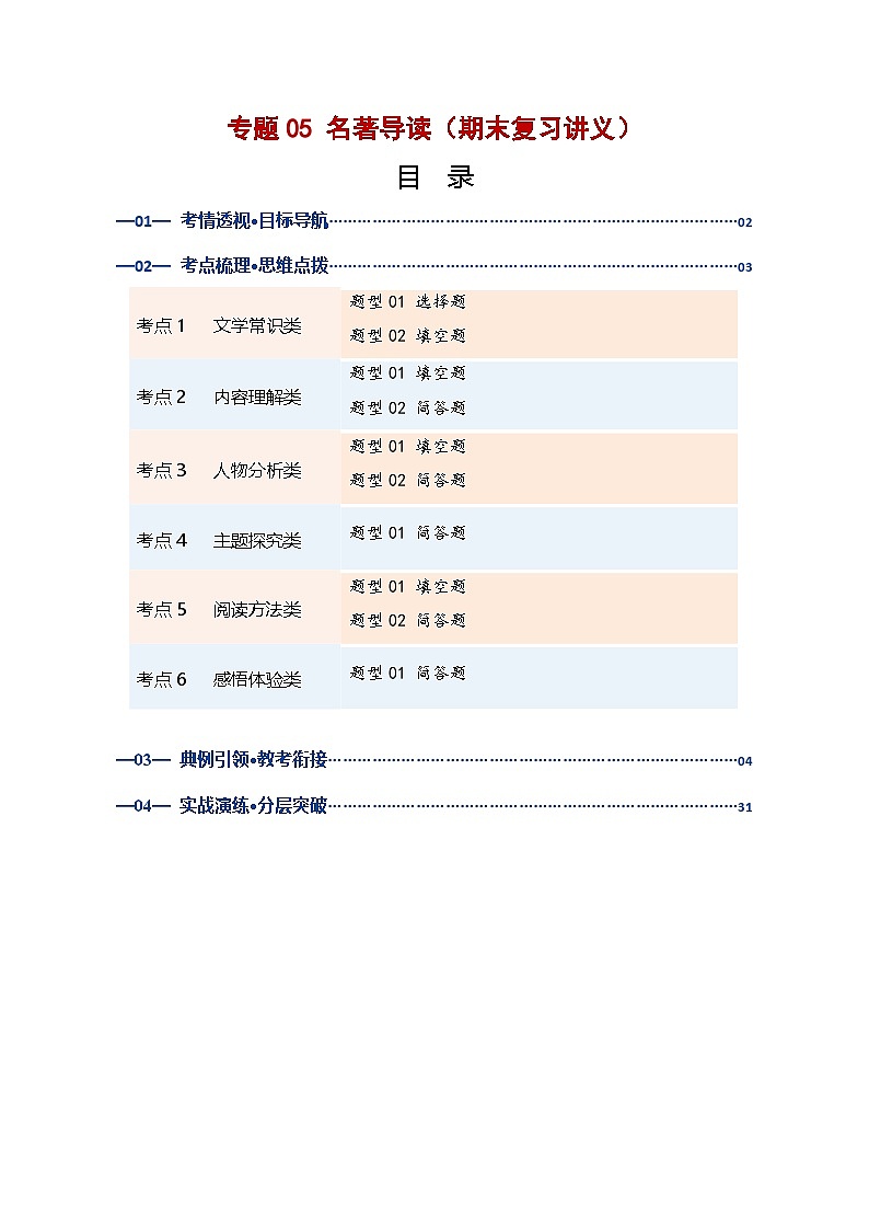 专题05 整本书阅读（期末复习讲义）（解析版）第1页