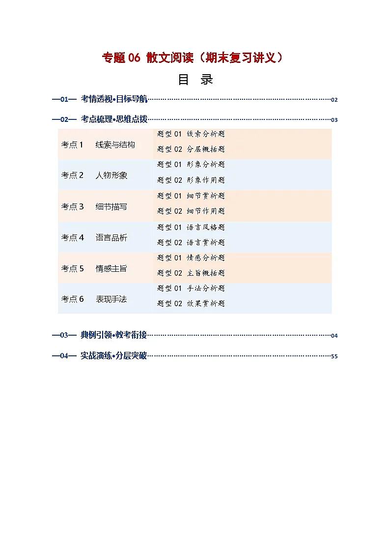 专题06 散文阅读（期末复习讲义）（原卷版）第1页