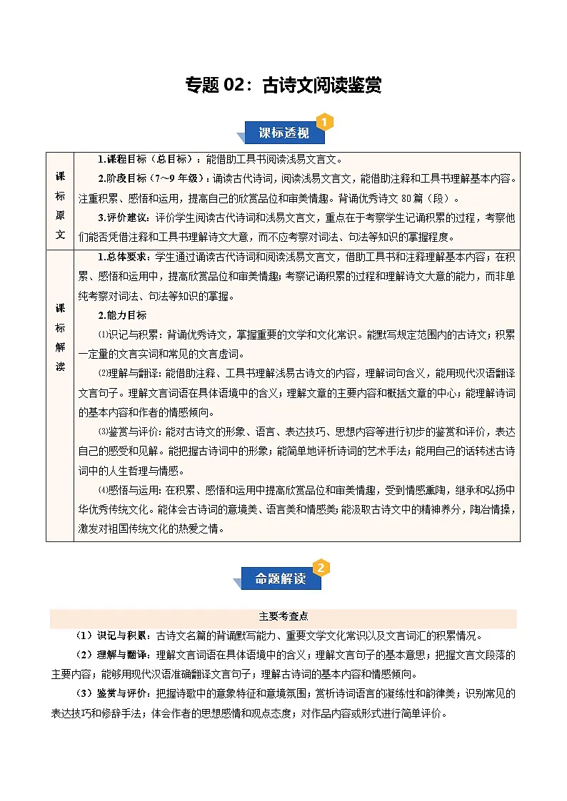 专题02 古诗文阅读鉴赏（期末复习知识清单）八年级语文上学期新教材统编版第1页