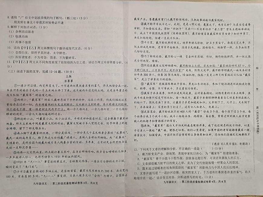 福建省三明市宁化县2025-2026学年九年级上学期三次阶段测试语文试题（月考）第2页