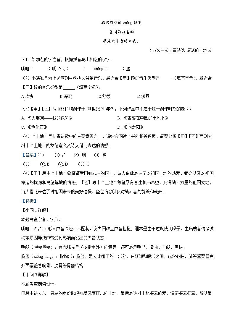安徽省安庆市外国语学校2025-2026学年九年级上学期期中语文试题（含答案）（含解析）第2页