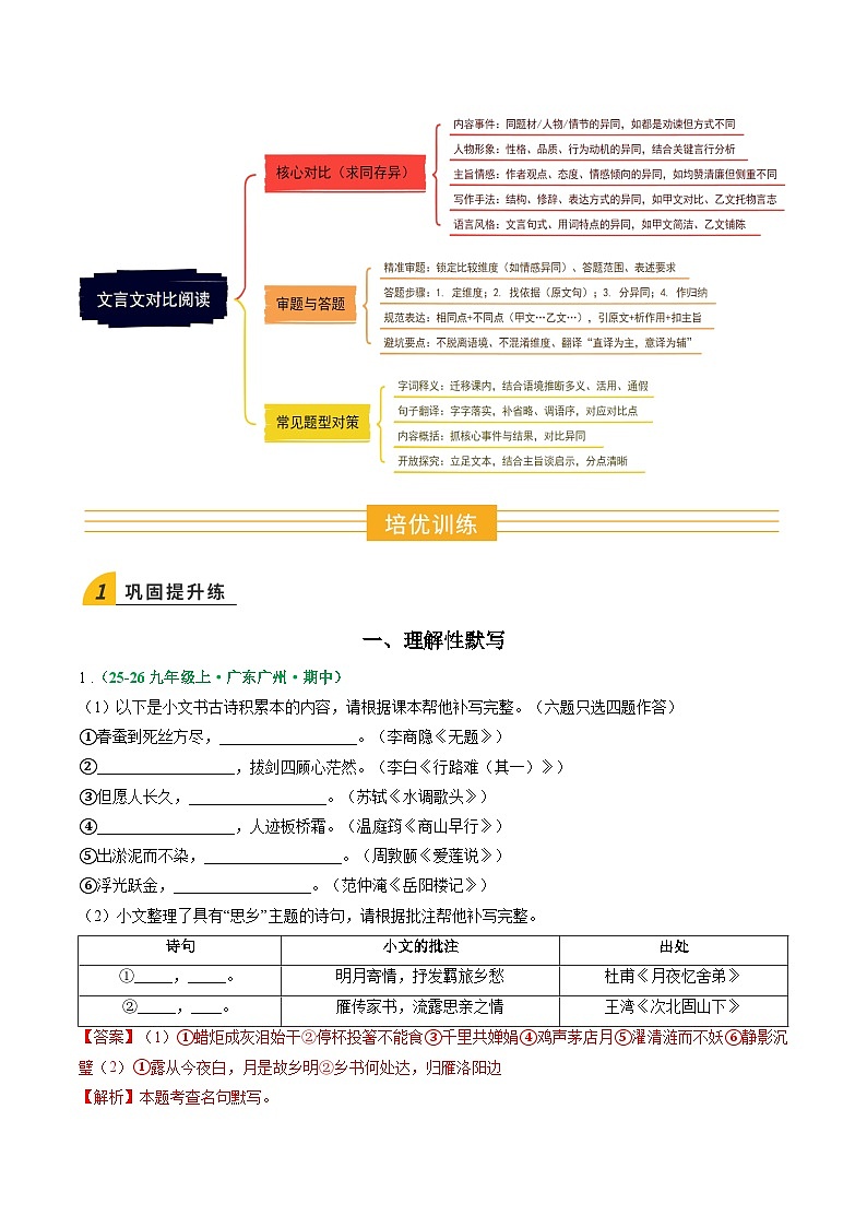 寒假作业09 默写、诗歌鉴赏基础、文言文对比阅读（解析版）第2页