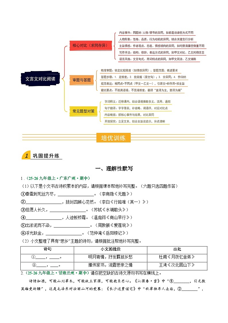 寒假作业09 默写、诗歌鉴赏基础、文言文对比阅读（原卷版）第2页