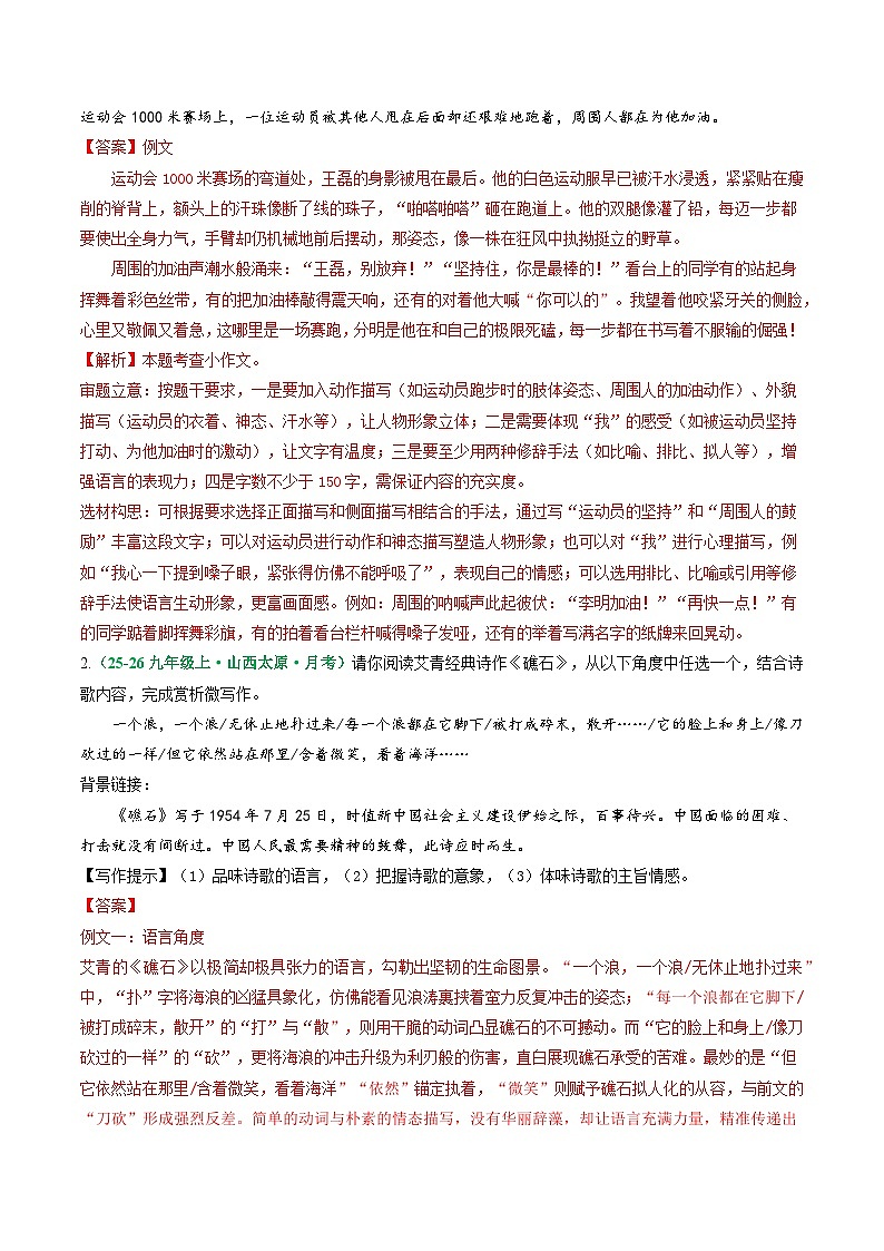 寒假作业13 小作文、文言文对比阅读、字音字形（解析版）第3页