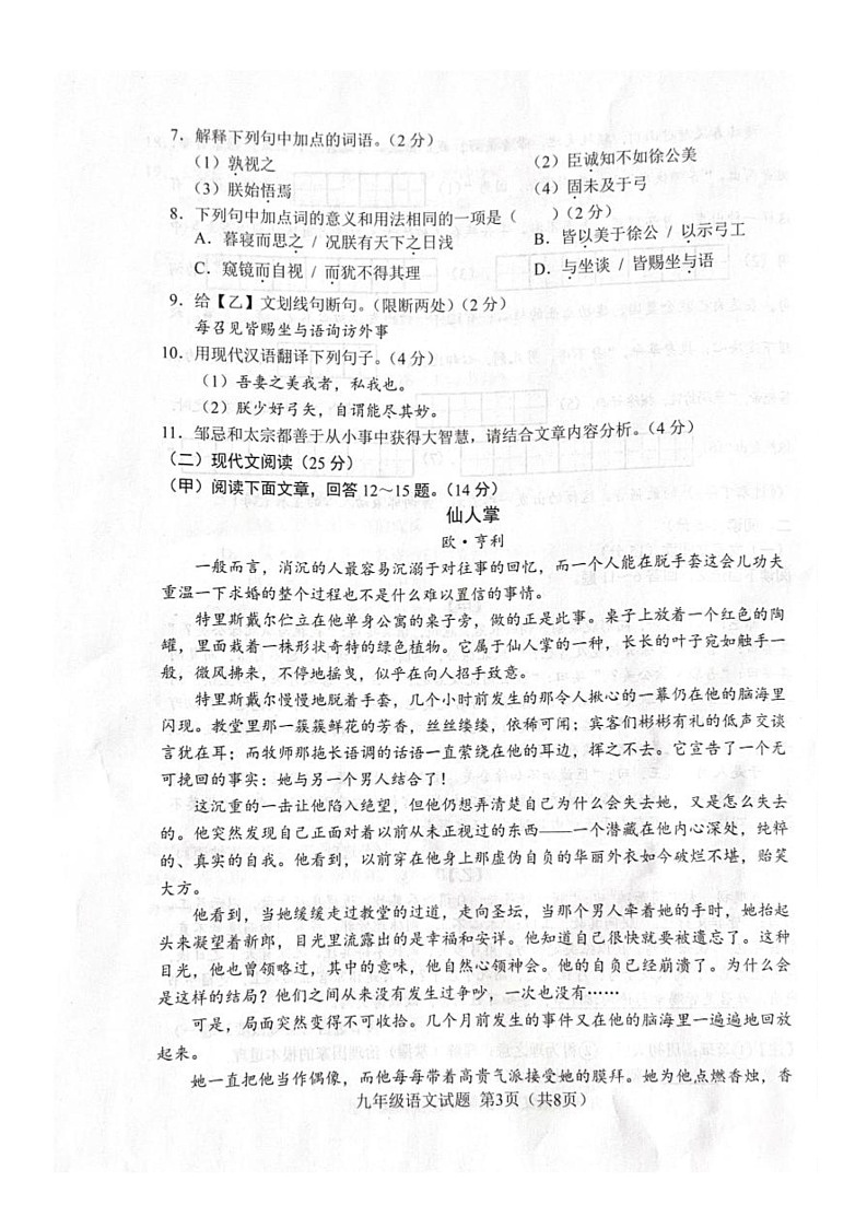 吉林省吉林市蛟河市2025-2026学年九年级上学期1月期末语文试题第3页