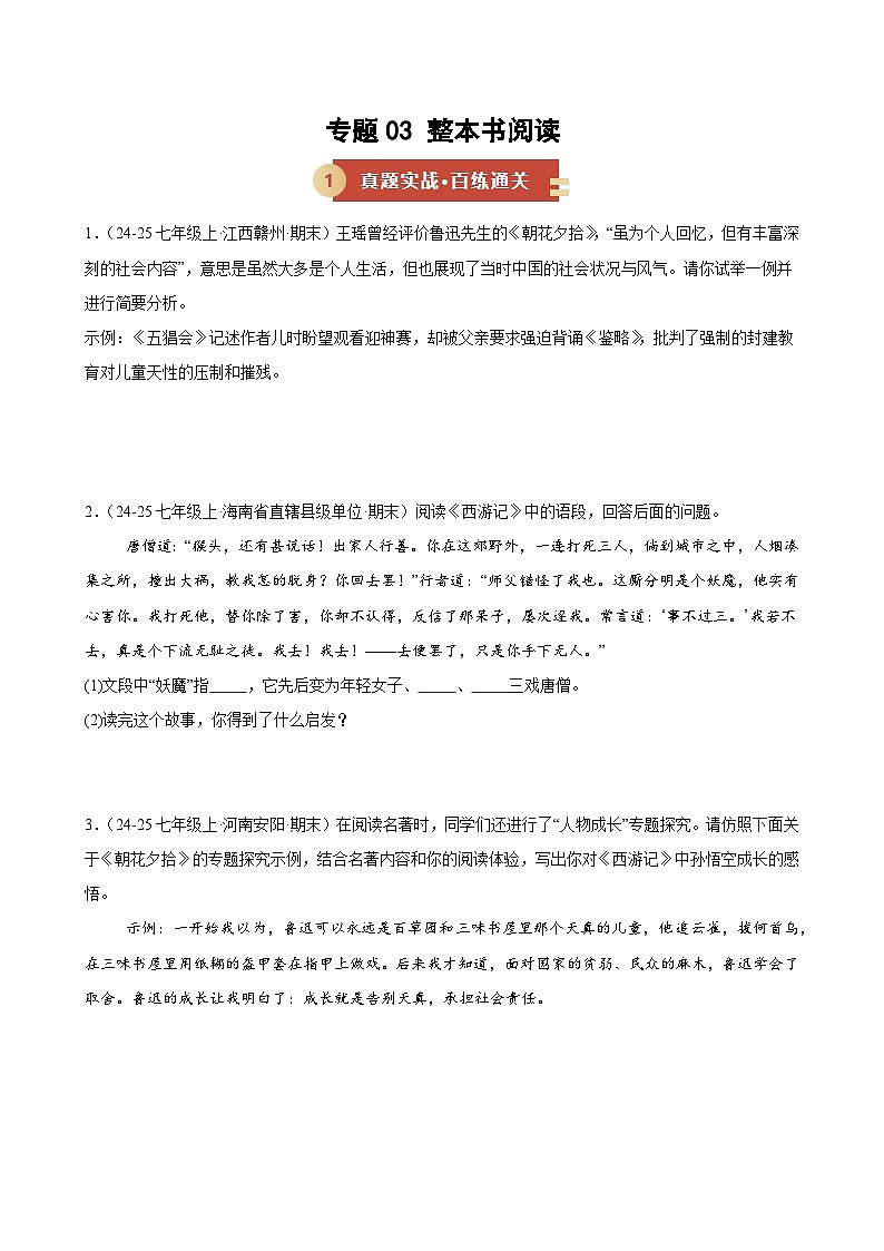 专题03 整本书阅读（期末复习专项训练）（原卷版）第1页