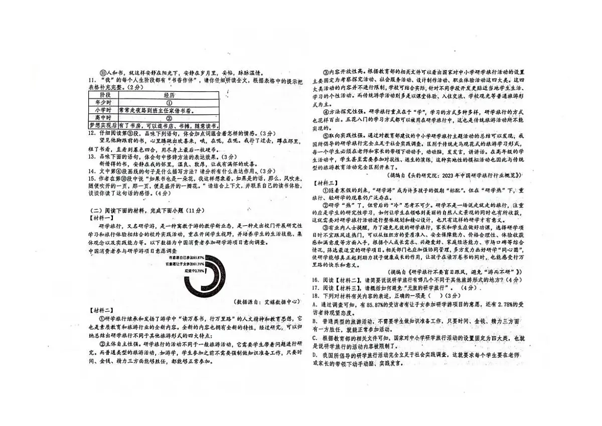 甘肃省张掖育才中学2024-2025学年七年级上学期期末考试语文试卷第2页