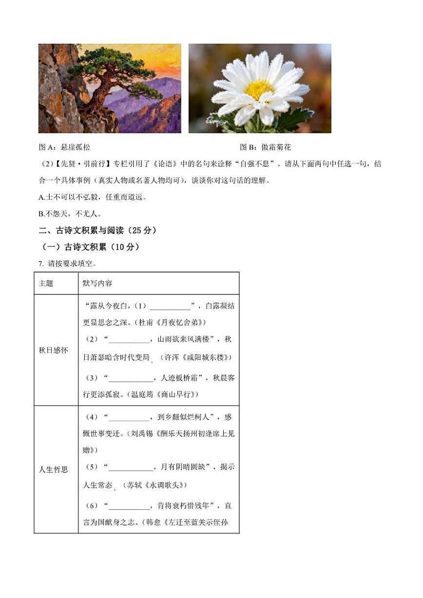 2025-2026学年重庆市綦江区未来学校联盟九年级上期期中语文试题（有答案）第3页