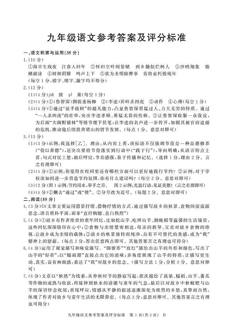 九年级语文答案第1页