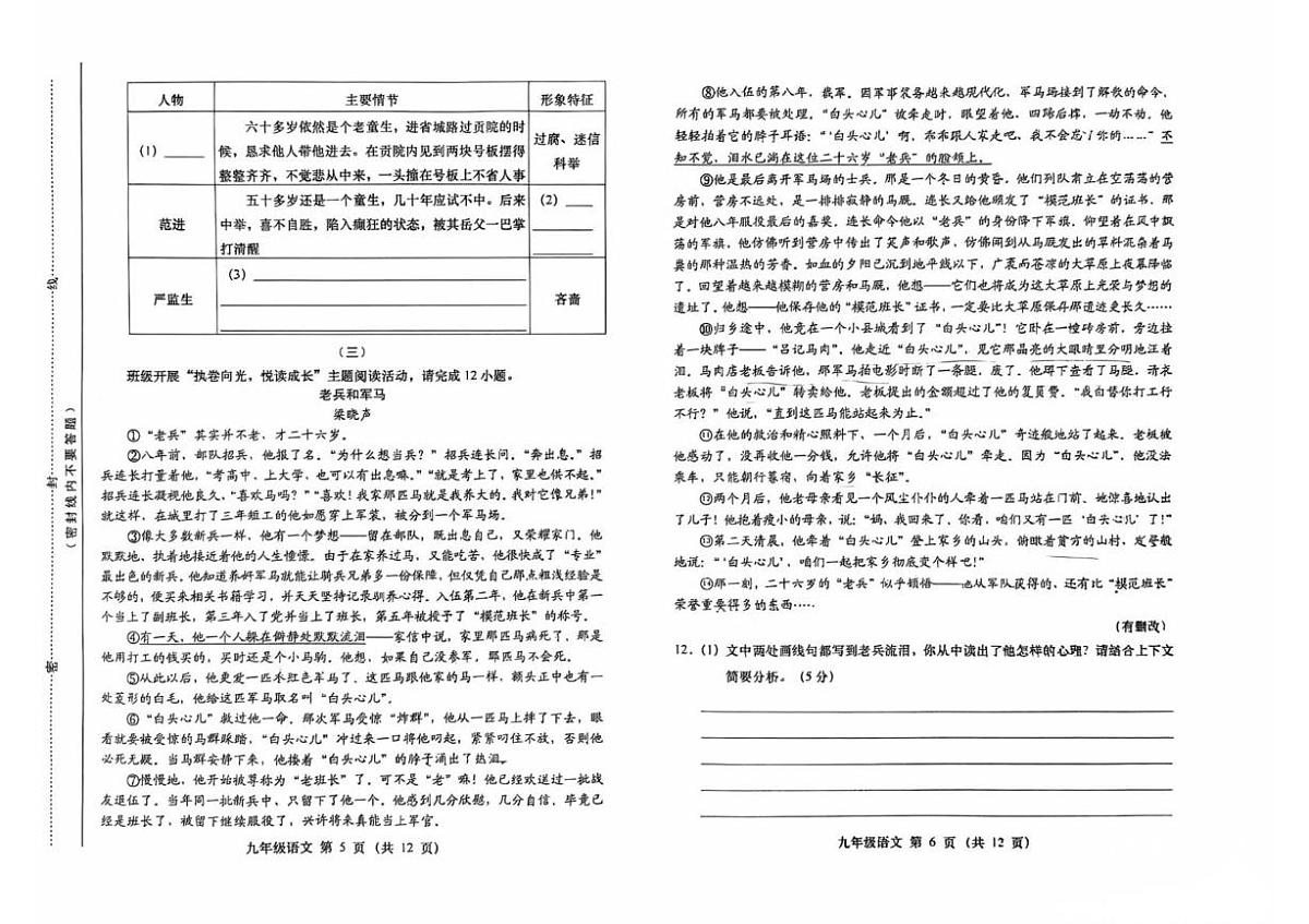 山西省运城市稷山县东方致远双语学校2025-2026学年九年级上学期1月期末考试语文试题第3页