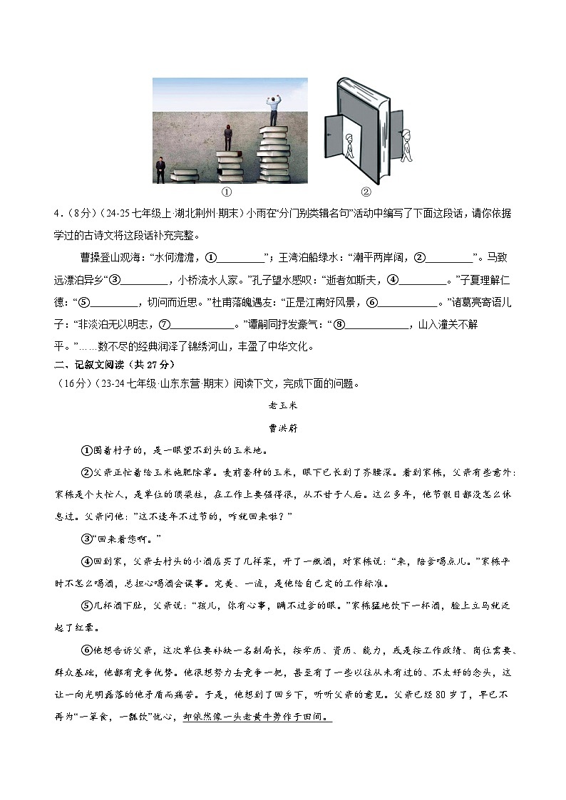 组合练05 积累运用+记叙文阅读+古诗文阅读+整本书阅读（原卷版）第2页