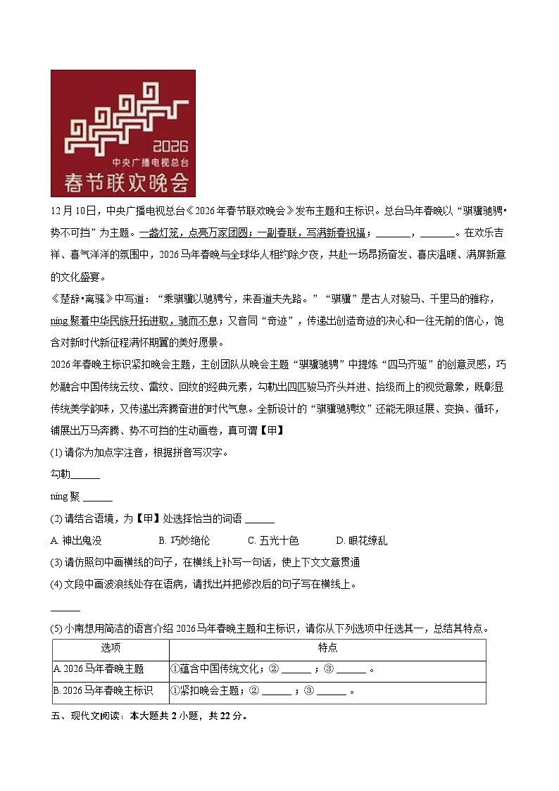 2025-2026学年海南省海口市八年级（上）期末语文试卷-自定义类型第3页