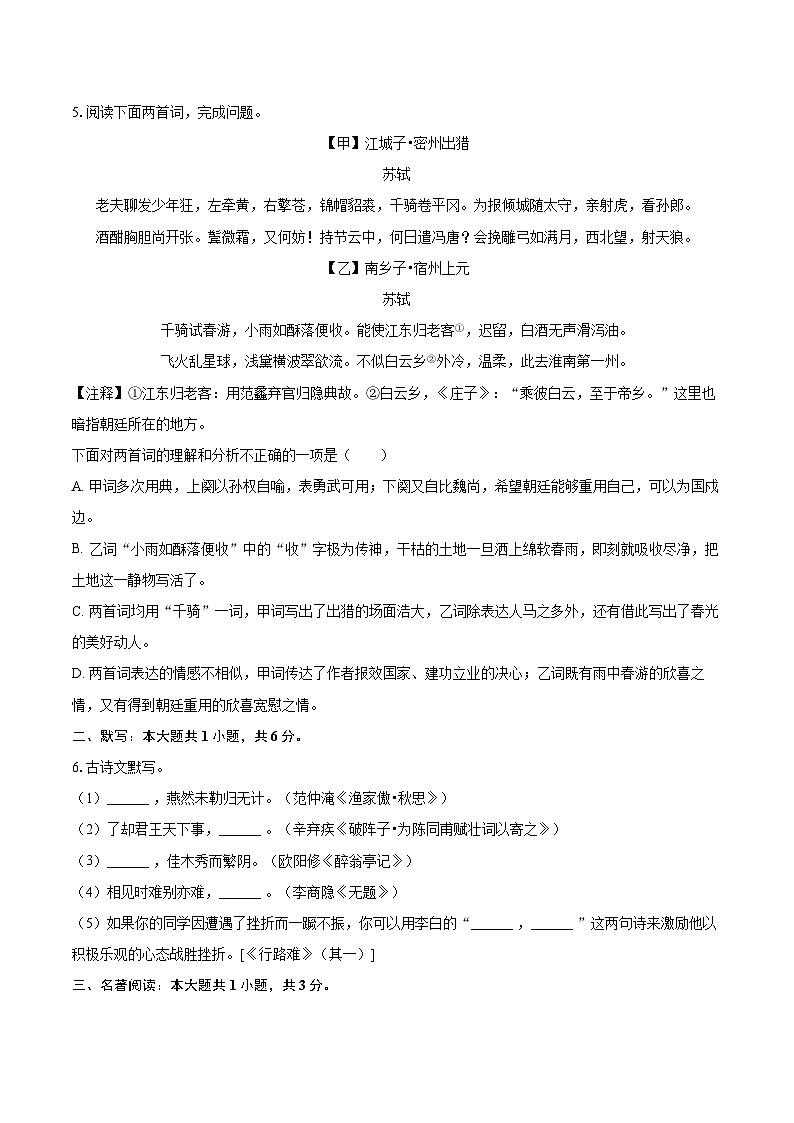 2025-2026学年辽宁省大连市普兰店区九年级（上）期末语文试卷-自定义类型第2页