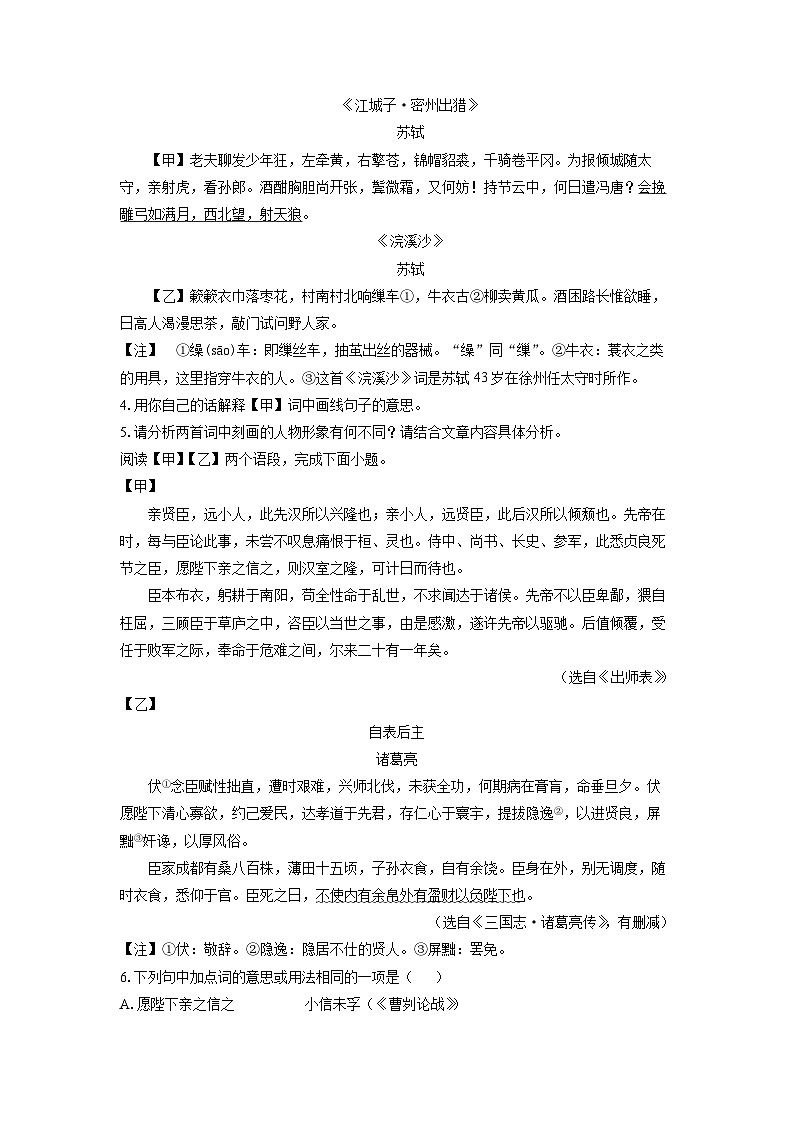 2024-2025学年河北石家庄市赞皇县九年级上学期期末考试（B卷）语文试卷（学生版）第3页