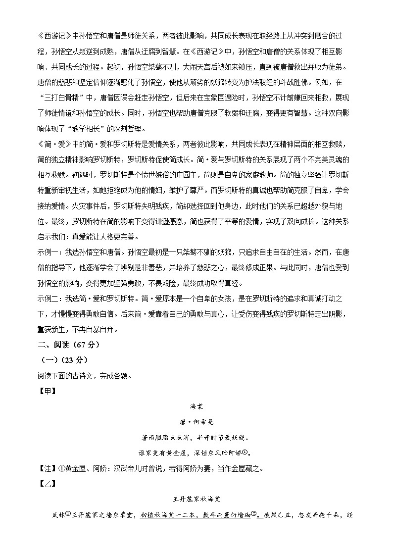 2025年福建省龙岩市上杭县中考二模语文试题（解析版）-A4第3页