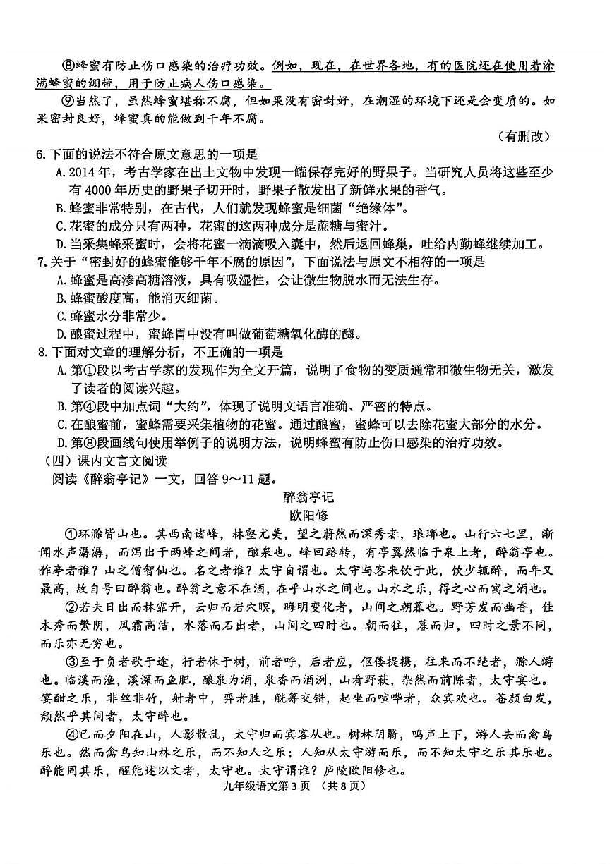 天津市南开区2025-2026学年九年级上学期期末考试语文试题第3页