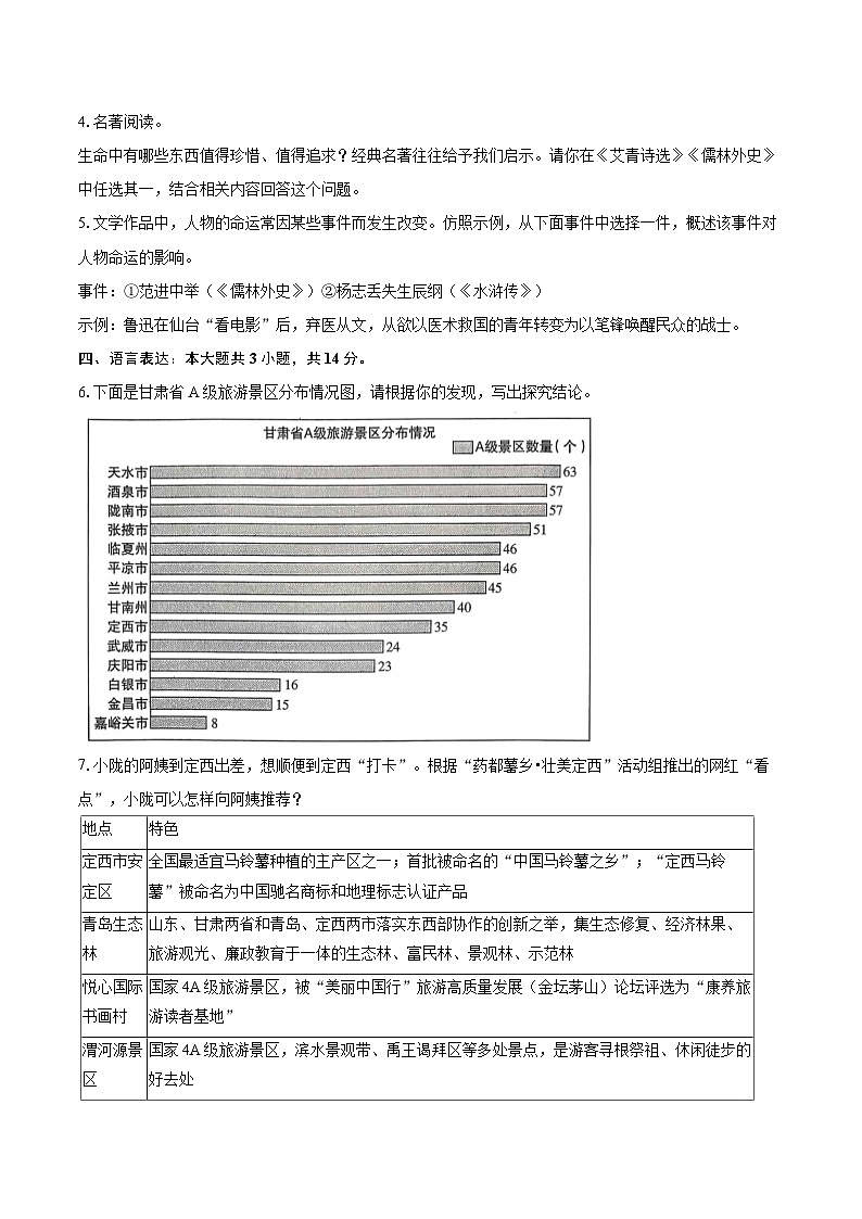 2025-2026学年甘肃省定西市岷县九年级（上）期末语文试卷-自定义类型第2页