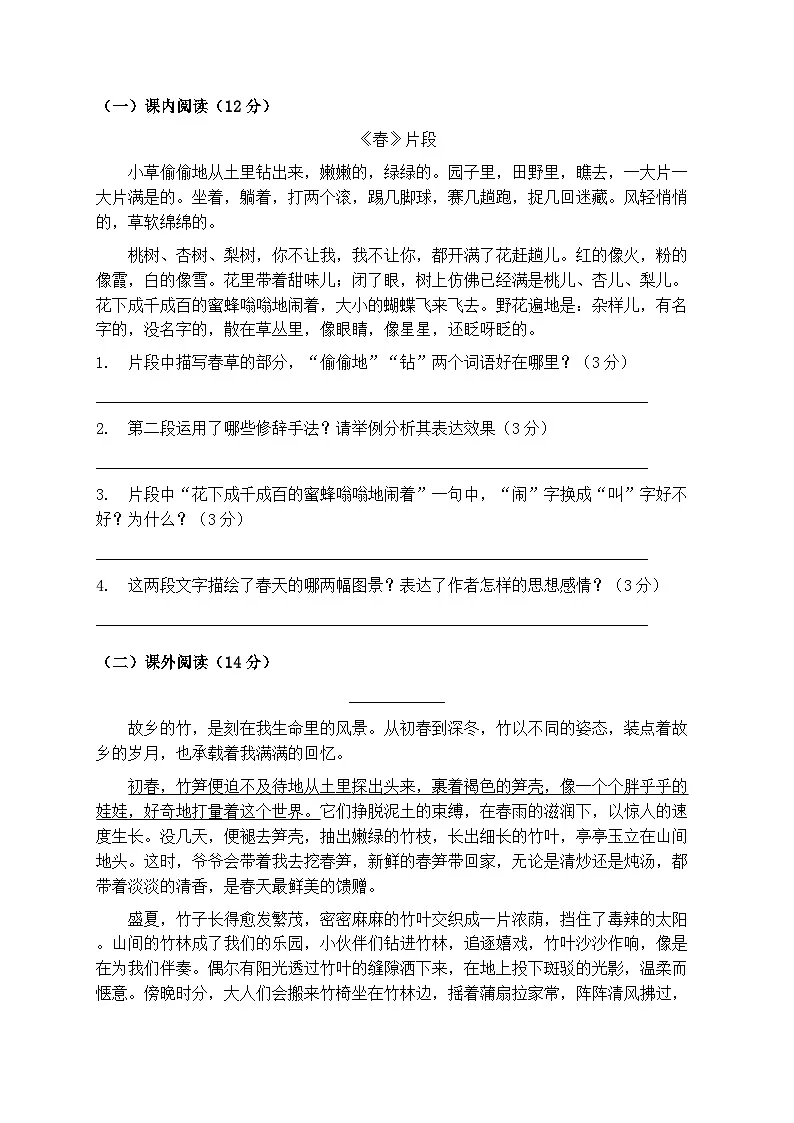 统编版七年级语文上册期末达标测试卷（模拟练习）第3页