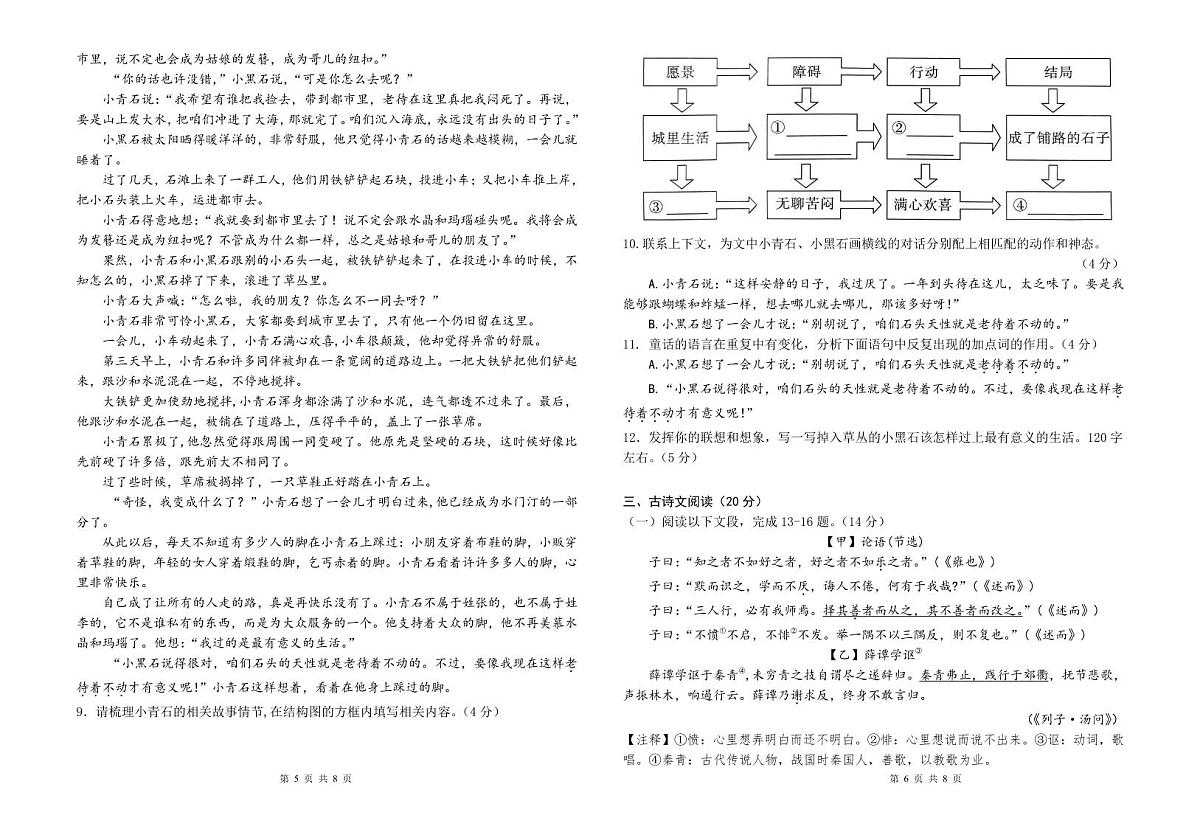 杭州文海中学2025学年第一学期七年级（语文）期末模拟考试试卷及答案第3页