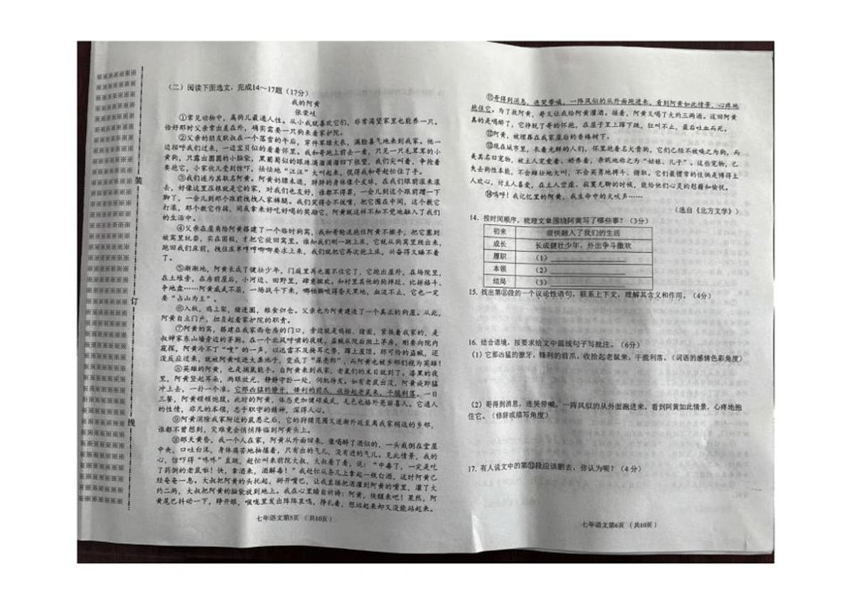 2025-2026学年辽宁省铁岭市西丰县七年级上学期期末语文试卷（有答案）第3页