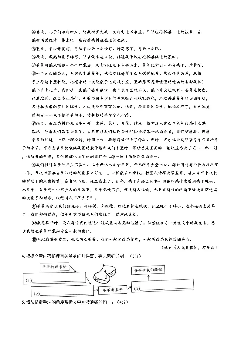河南省南阳市方城县清华园学校2025_2026学年七年级上学期1月月考语文试题（文字版，含答案）第3页