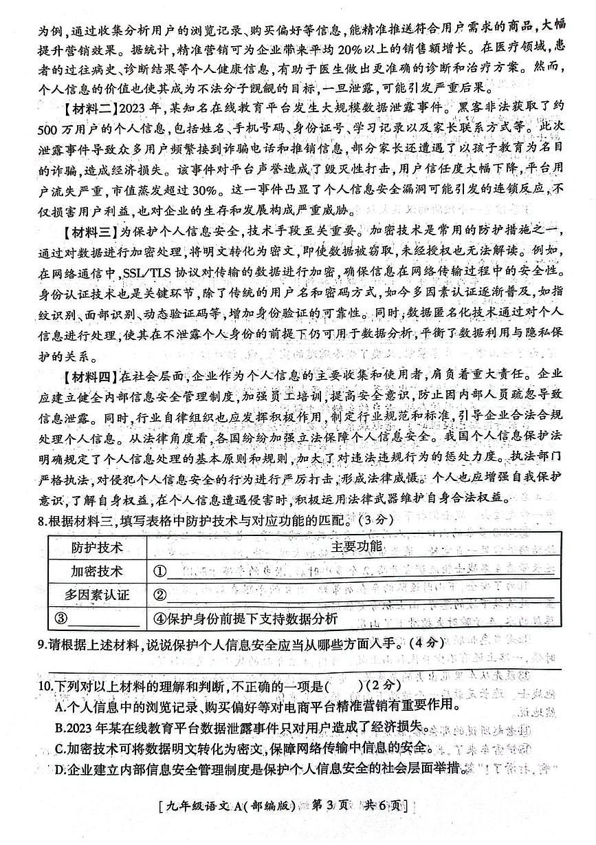 陕西省西安市蓝田县2025-2026学年九年级上学期期末教学质量检测语文试卷第3页