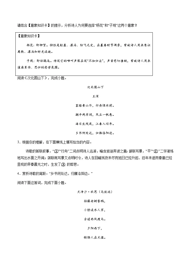 寒假作业06 古诗文赏析专项训练（巩固培优）（原卷版）第3页