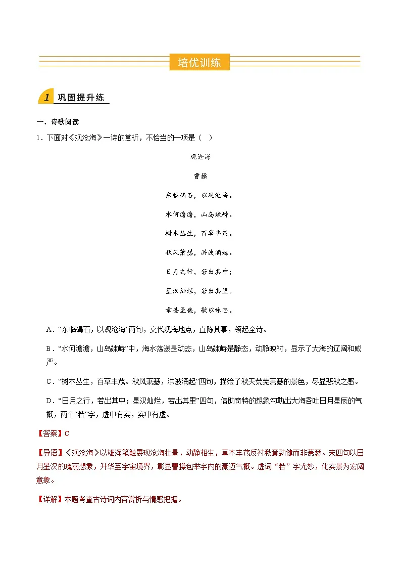 寒假作业06 古诗文赏析专项训练（巩固培优）（解析版）第2页