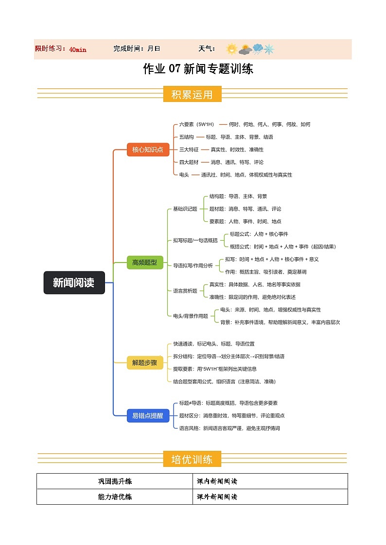 寒假作业07 新闻阅读专项训练（原卷版）第1页