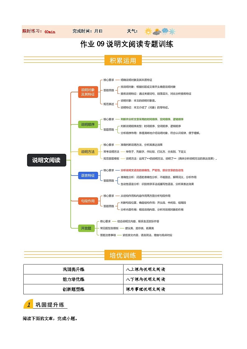 寒假作业09 说明文阅读专项训练（原卷版）第1页