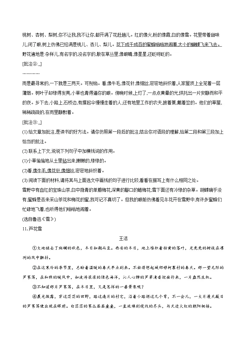 第1课《春》同步练习-2025-2026学年统编版语文七年级上册（含答案+解析）第3页