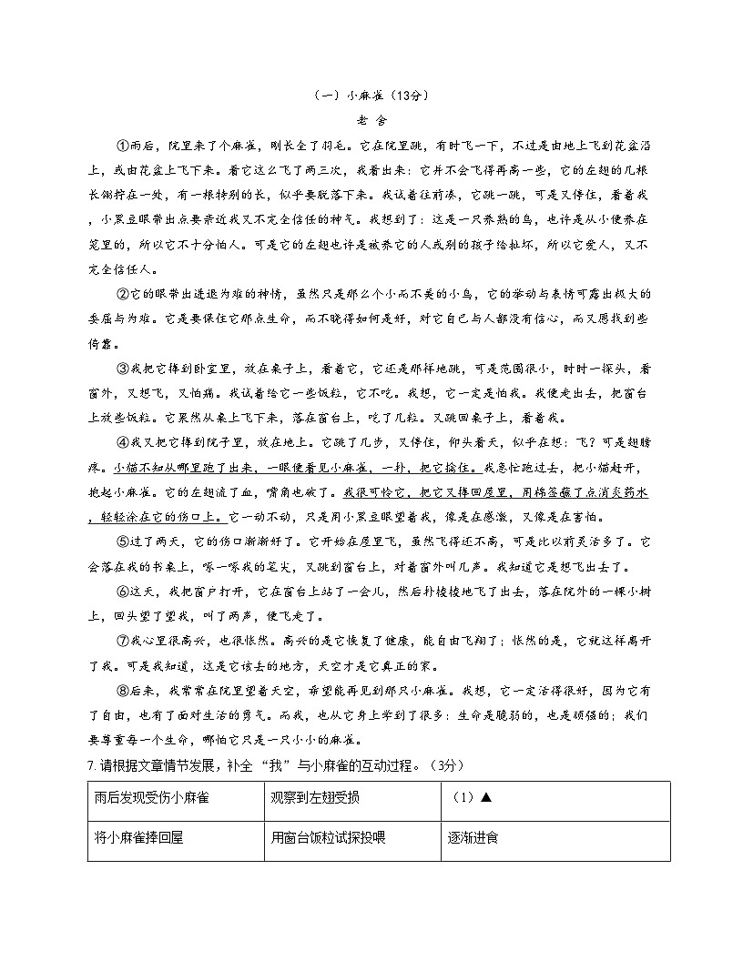 浙江省温州市龙湾区海城中学2025—2026学年七年级上学期12月月考语文卷（文字版，含答案）第3页