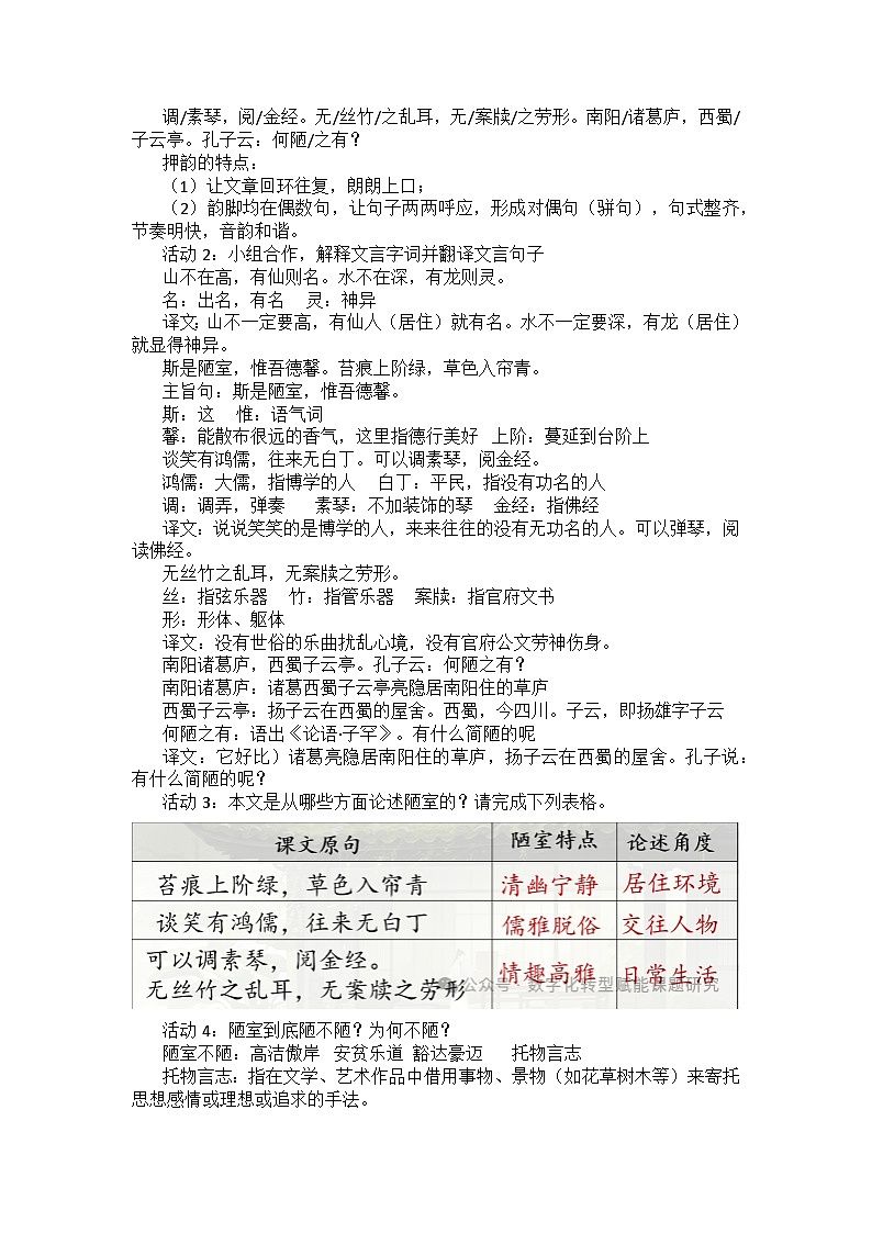 初中语文统编版（部编版）（2024）七年级下册（2024）第四单元  17 短文两篇--陋室铭  教学设计第2页