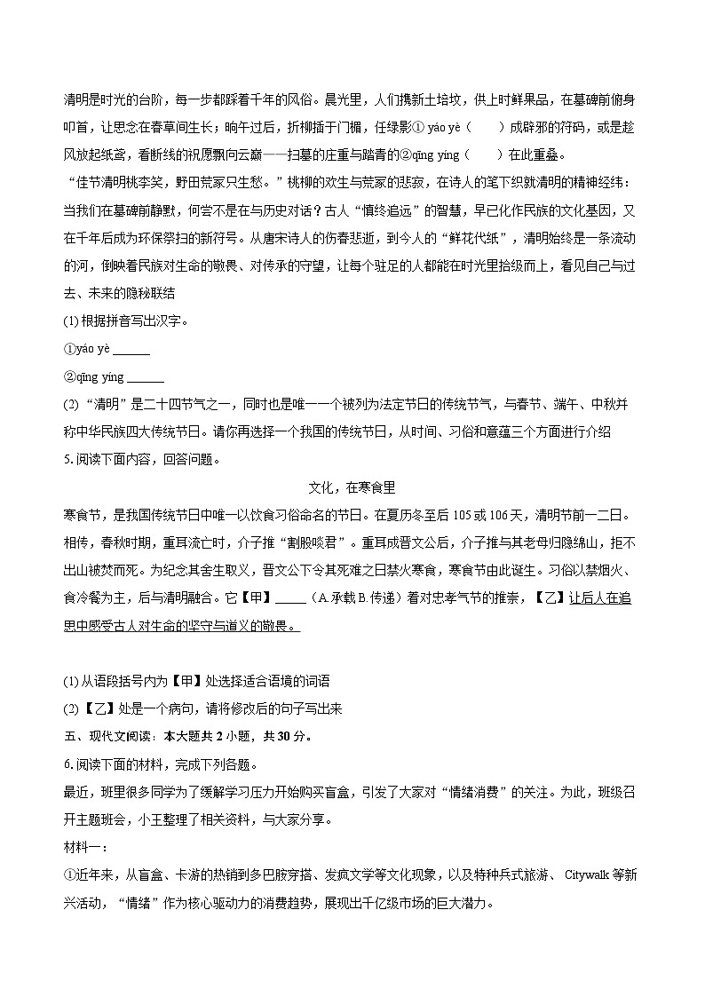 广东省揭阳市普宁市2025-2026学年九年级（上）期末语文试卷第2页
