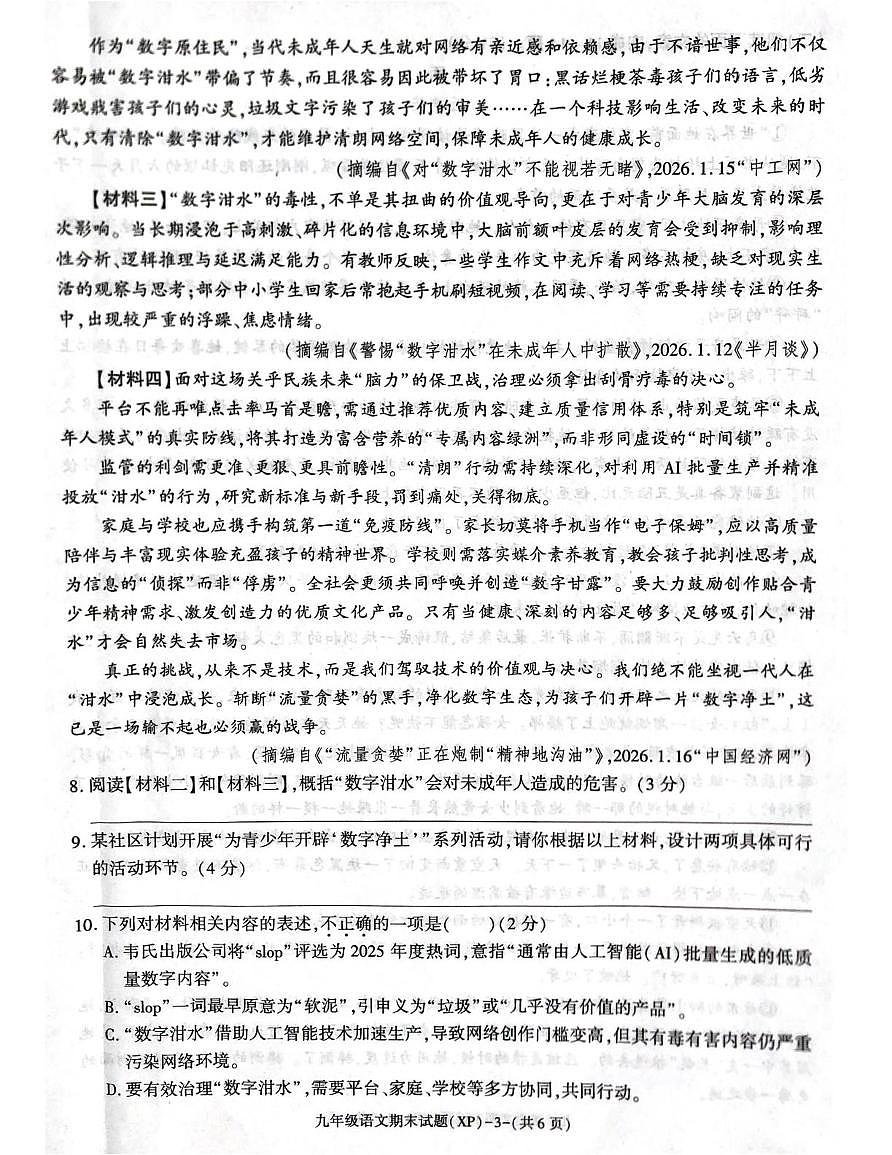 陕西省咸阳市兴平市2025-2026学年九年级上学期期末质量调研语文试题第3页