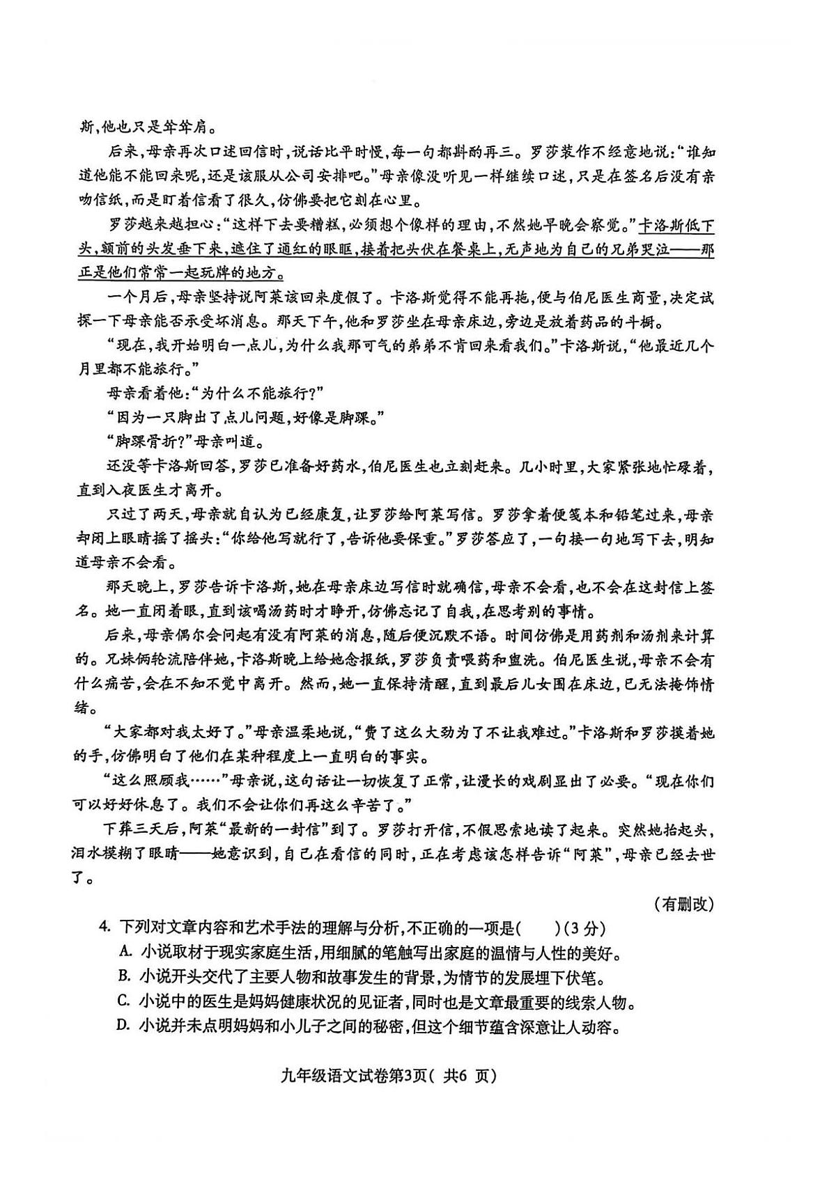 安徽省蚌埠市2026届九年级上学期期末检测语文试卷（图片版 无答案）第3页