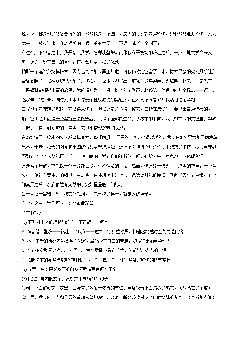 2025-2026学年福建省厦门市九年级（上）期末语文试卷-自定义类型第3页